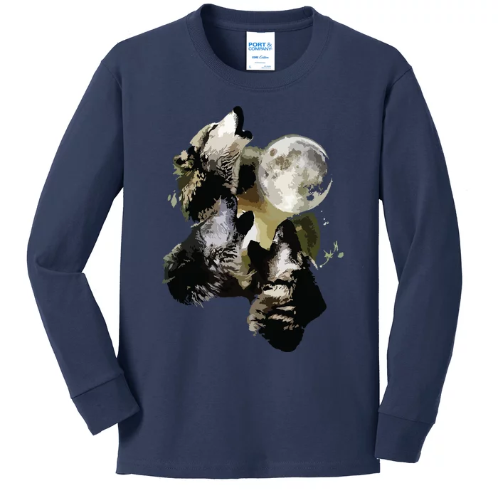 Howling At The Moon Wolves Wolf Animal Kids Long Sleeve Shirt