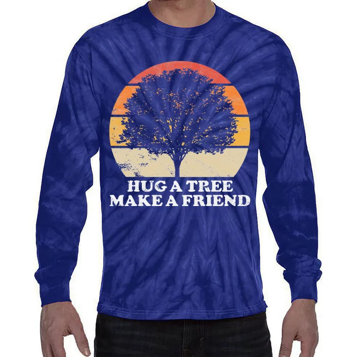 Hug A Tree Retro Vintage Earth Day Tie-Dye Long Sleeve Shirt