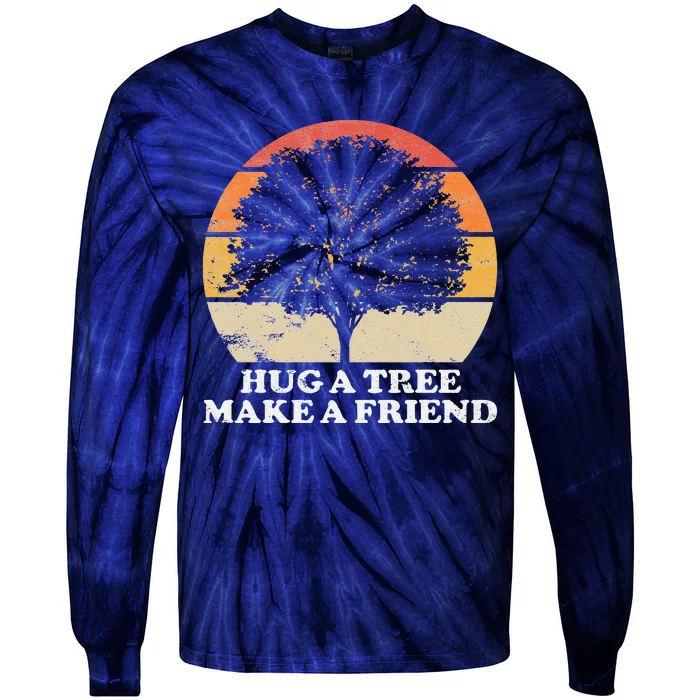 Hug A Tree Retro Vintage Earth Day Tie-Dye Long Sleeve Shirt