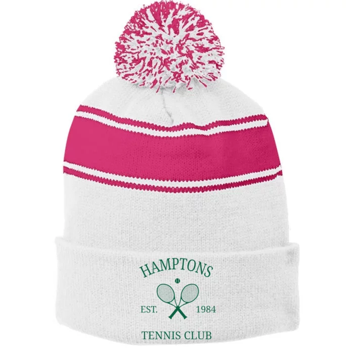 Hamptons Athletics Tennis Club Racquet Prep Vintage Ny Stripe Pom Pom Beanie