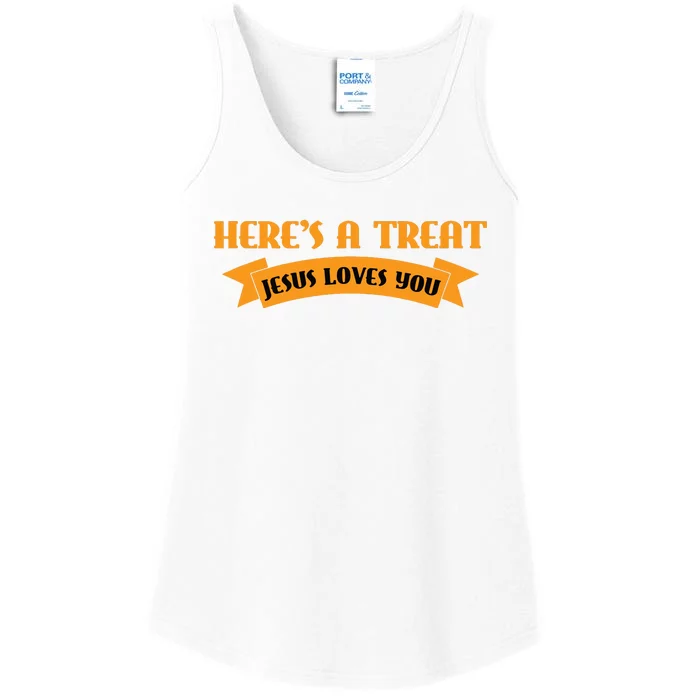 Heres A Treat Jesus Halloween Jesus Loves You Ladies Essential Tank