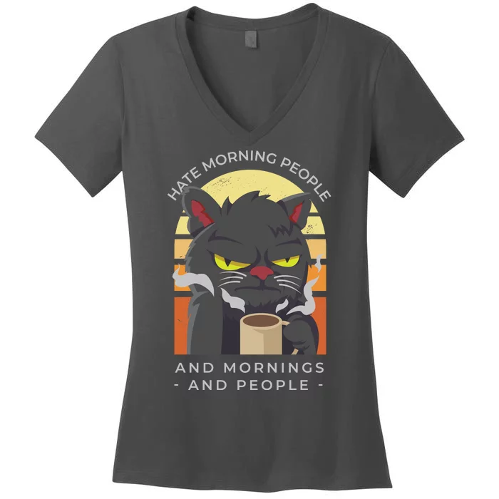 Hate Morning People Cat Funny Women's V-Neck T-Shirt