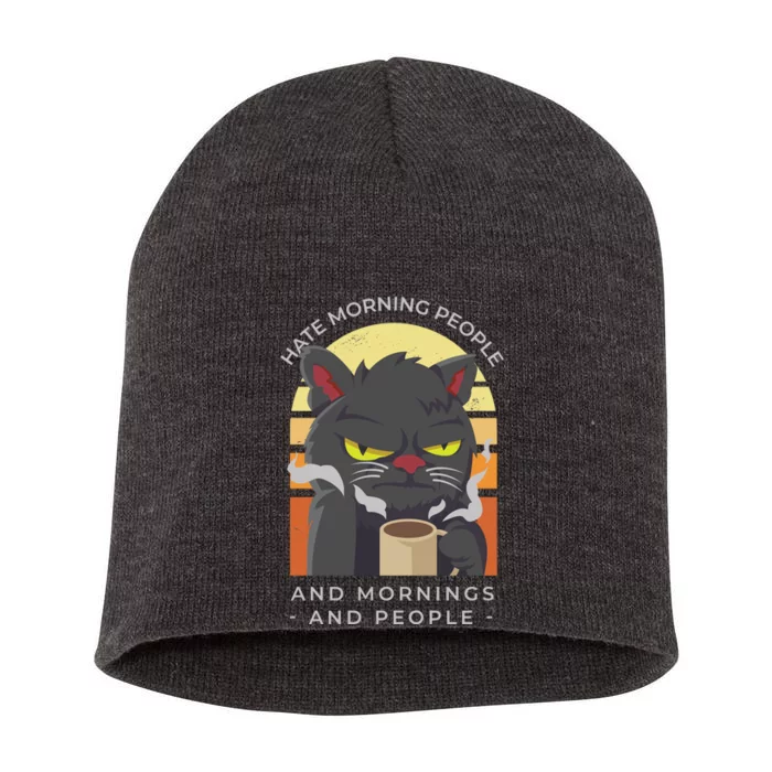 Hate Morning People Cat Funny Short Acrylic Beanie