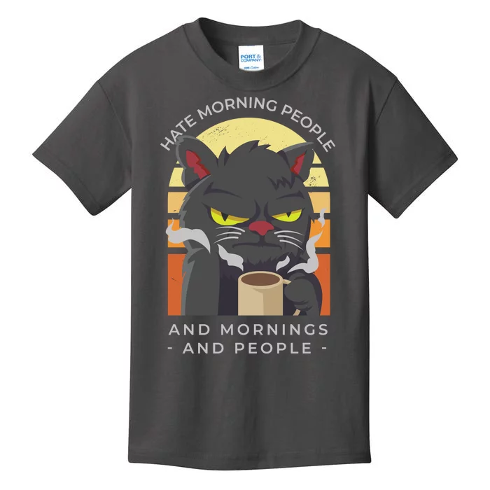 Hate Morning People Cat Funny Kids T-Shirt