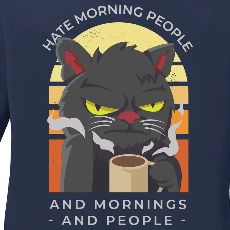 Hate Morning People Cat Funny Ladies Long Sleeve Shirt