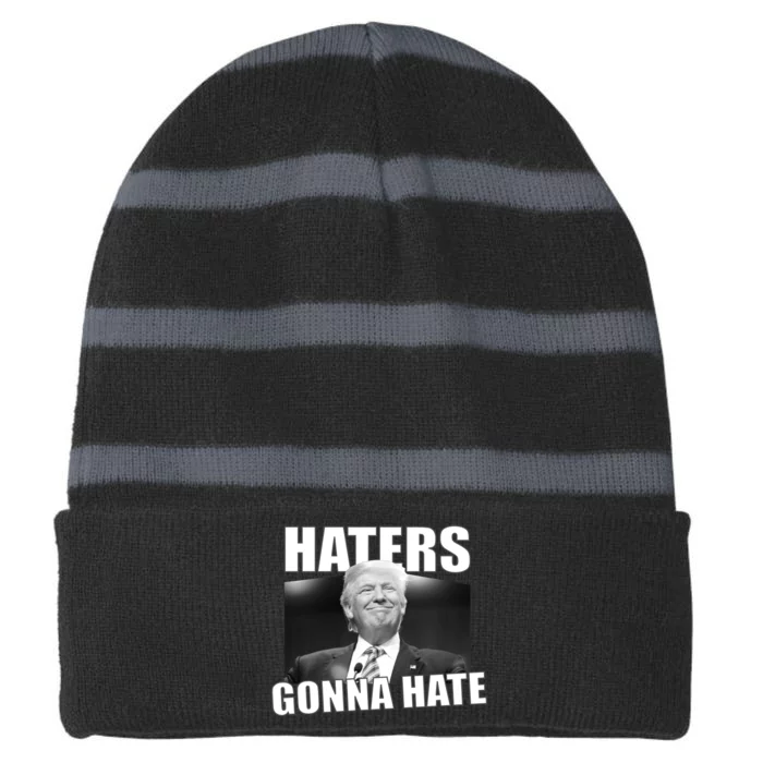 Haters Gonna Hate Trump Striped Beanie with Solid Band