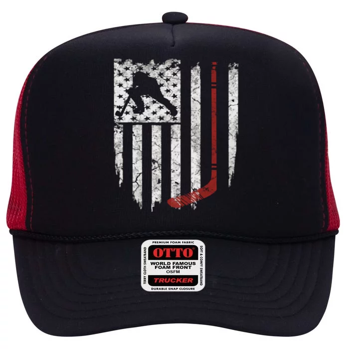 Hockey American Usa Flag Gift Mens Tee Gift High Crown Mesh Trucker Hat