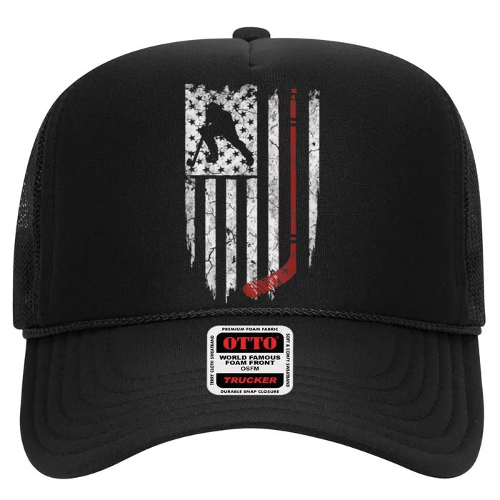 Hockey American USA Flag High Crown Mesh Trucker Hat