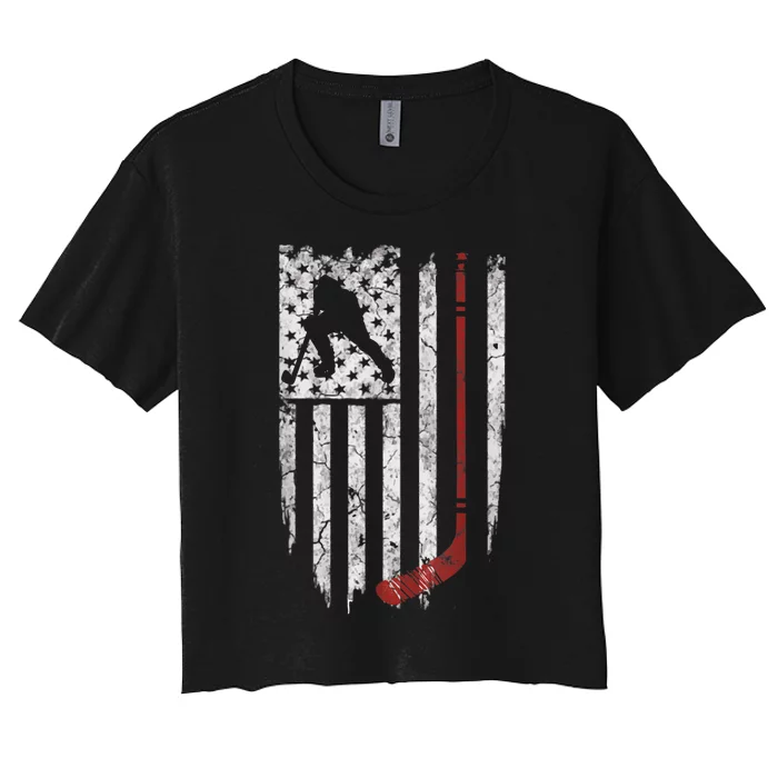 Hockey American USA Flag Women's Crop Top Tee