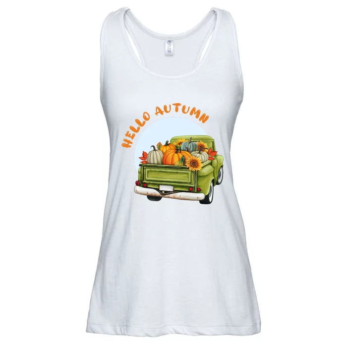 Hello Autumn Vintage Truck And Pumpkins Ladies Essential Flowy Tank