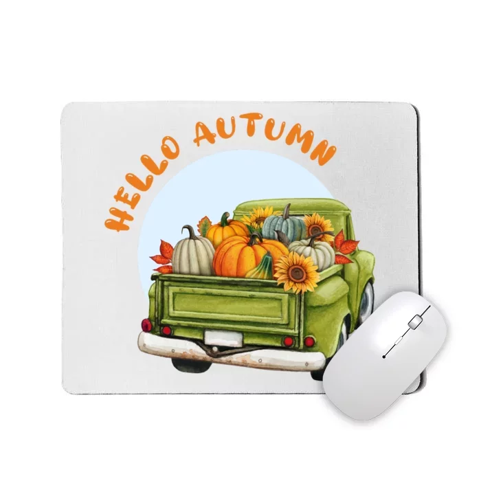 Hello Autumn Vintage Truck And Pumpkins Mousepad