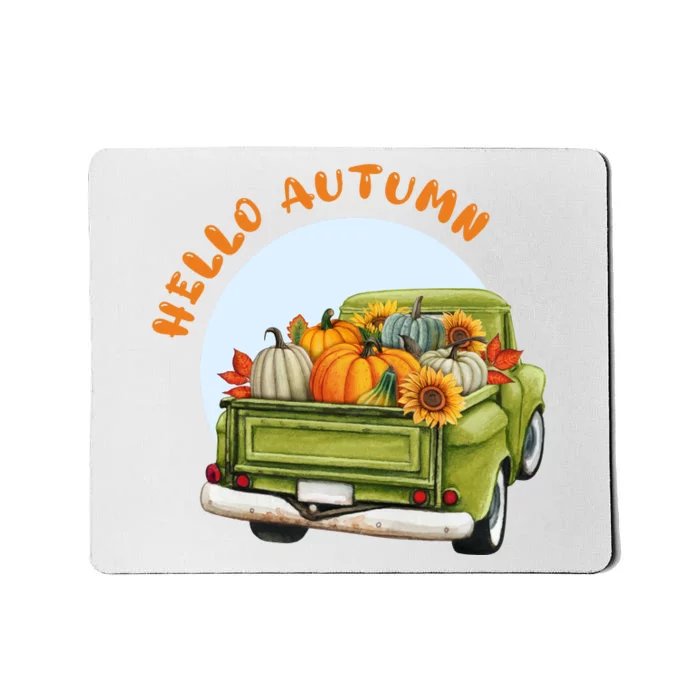 Hello Autumn Vintage Truck And Pumpkins Mousepad