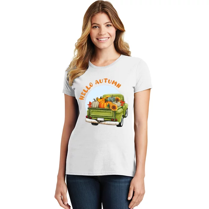 Hello Autumn Vintage Truck And Pumpkins Women's T-Shirt