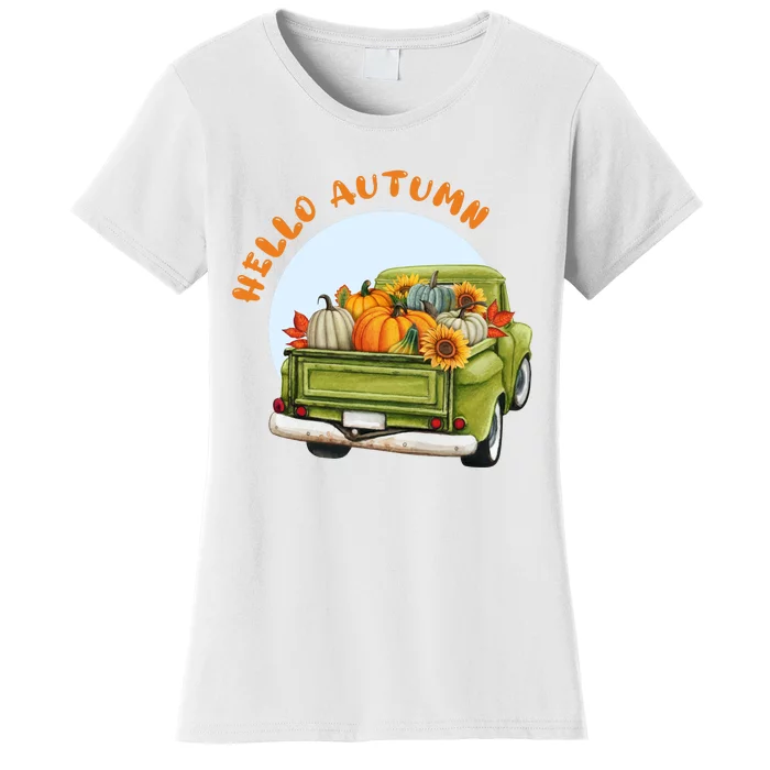 Hello Autumn Vintage Truck And Pumpkins Women's T-Shirt