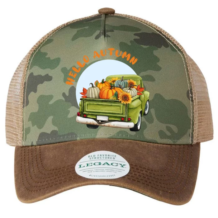 Hello Autumn Vintage Truck And Pumpkins Illustration Legacy Tie Dye Trucker Hat