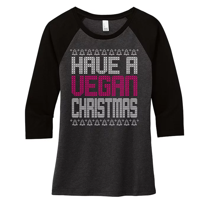 Have A Vegan Christmas Ugly Sweater Women's Tri-Blend 3/4-Sleeve Raglan Shirt