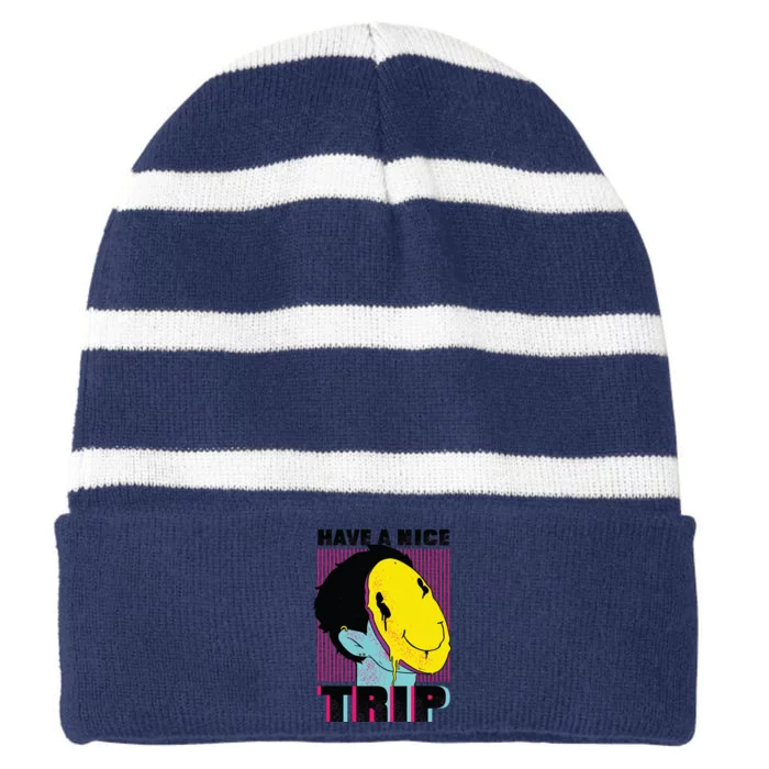 Have A Nice Trip Smiley Striped Beanie with Solid Band