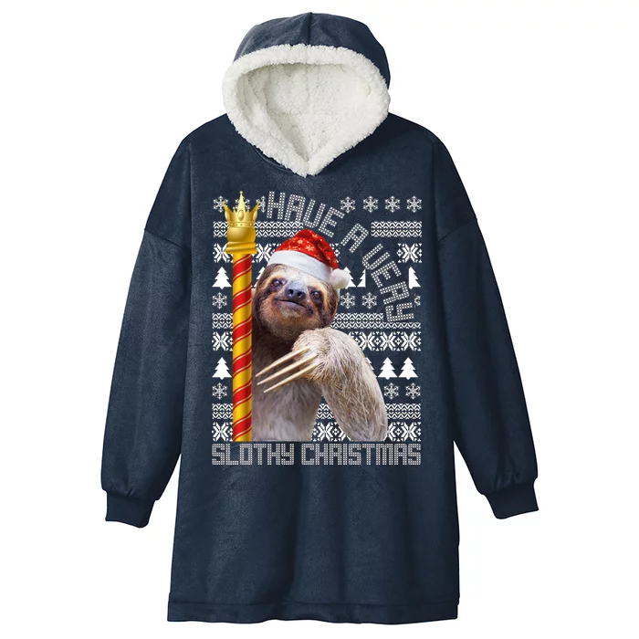 Have a Very Slothy Christmas Sloth Ugly Christmas Hooded Wearable Blanket