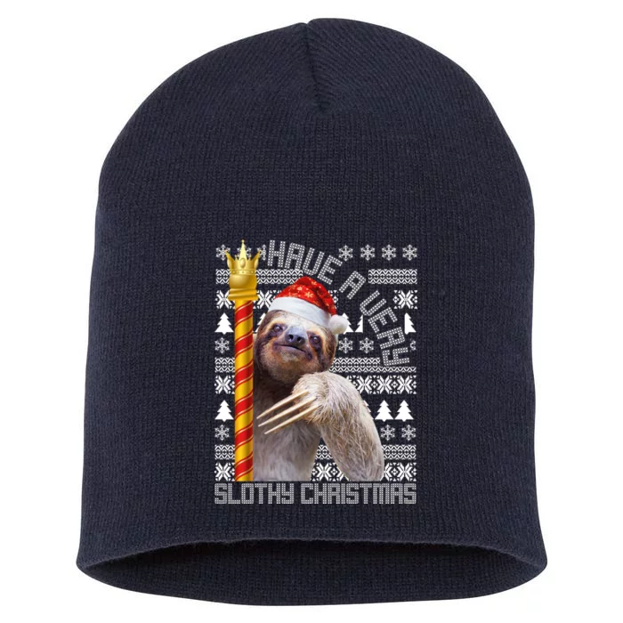 Have a Very Slothy Christmas Sloth Ugly Christmas Short Acrylic Beanie