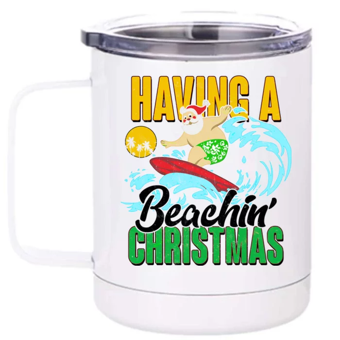 Having A Beachin' Christmas Front & Back 12oz Stainless Steel Tumbler Cup