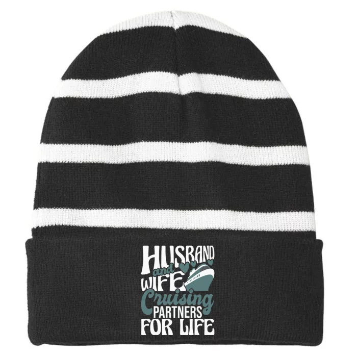 Husband And Wife Cruising Partners For Life Cruiser Cruise Striped Beanie with Solid Band