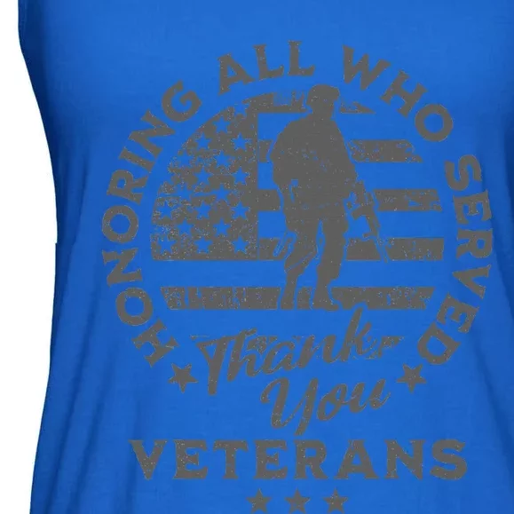 Honoring All Who Served Thank You Veterans Day American Flag Ladies Essential Flowy Tank