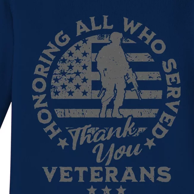 Honoring All Who Served Thank You Veterans Day American Flag Baby Long Sleeve Bodysuit