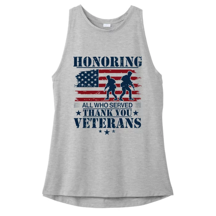 Honoring All Who Served Thank You Veterans Day Us Ladies Tri-Blend Wicking Tank