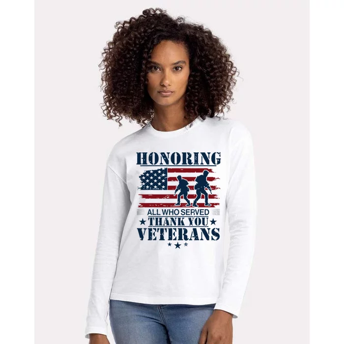 Honoring All Who Served Thank You Veterans Day Us Womens Cotton Relaxed Long Sleeve T-Shirt