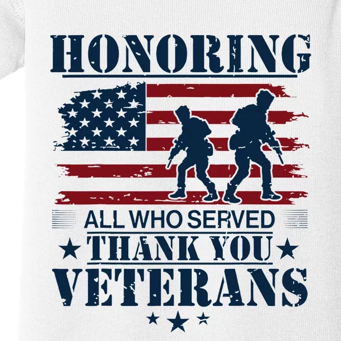 Honoring All Who Served Thank You Veterans Day Us Baby Bodysuit