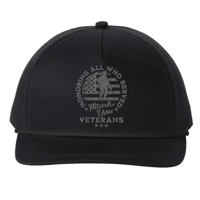 Honoring All Who Served Thank You Veterans Day American Flag Snapback Five-Panel Rope Hat