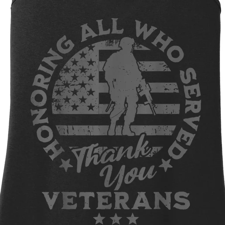 Honoring All Who Served Thank You Veterans Day American Flag Ladies Essential Tank