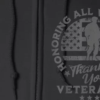 Honoring All Who Served Thank You Veterans Day American Flag Full Zip Hoodie