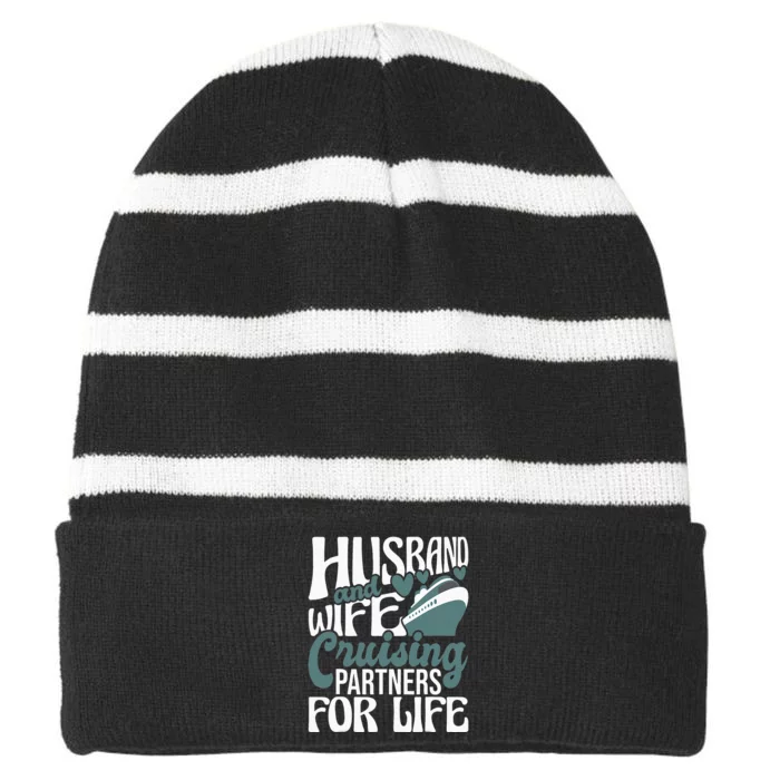 Husband And Wife Cruising Partners For Life Cruiser Cruise Striped Beanie with Solid Band