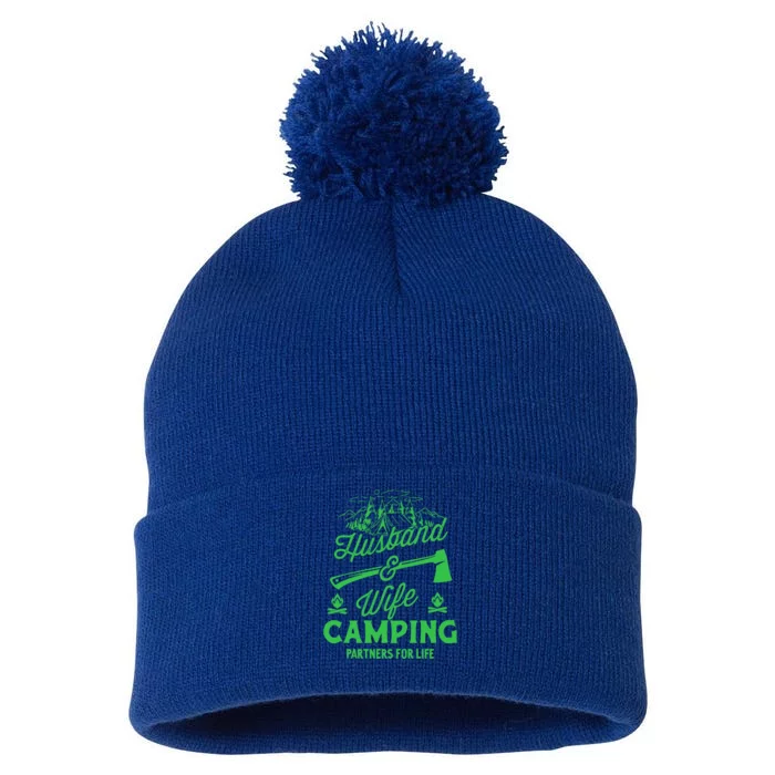 Husban And Wife Camping Partnes For Life Gift Pom Pom 12in Knit Beanie