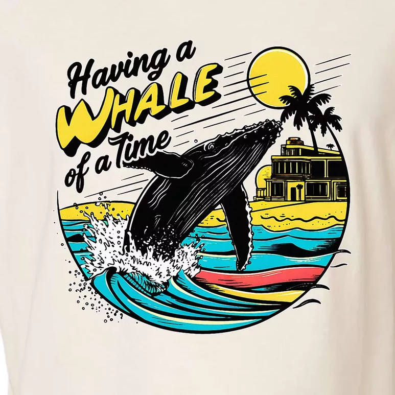 Having A Whale Of A Time Funny Humorous Beach Garment-Dyed Women's Muscle Tee