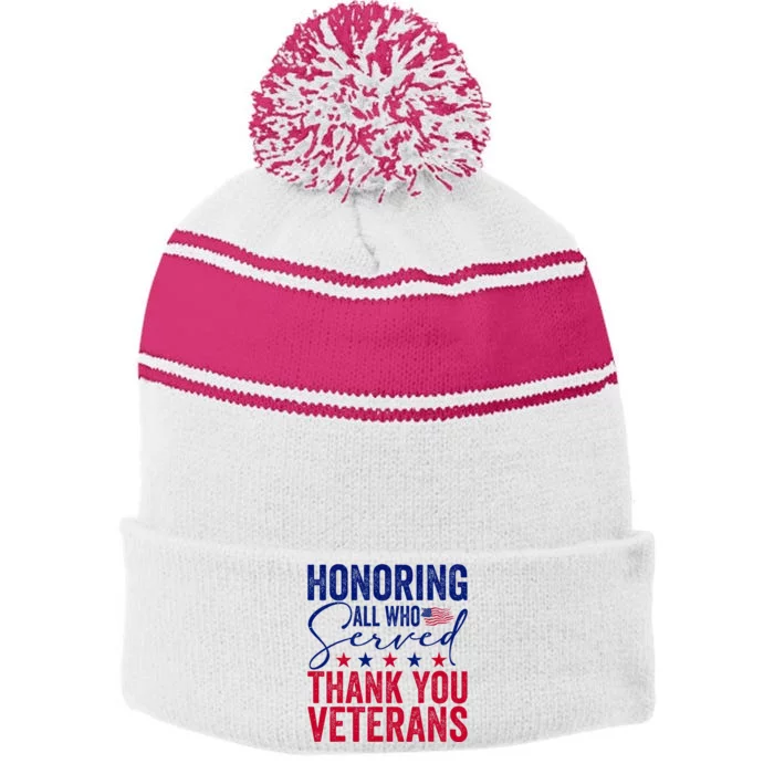 Honoring All Who Served Thank You Stripe Pom Pom Beanie