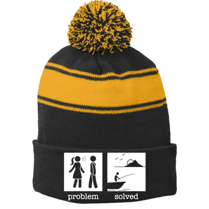 Husband And Wife Fishing Partners For Life Fisherman Couple Stripe Pom Pom Beanie