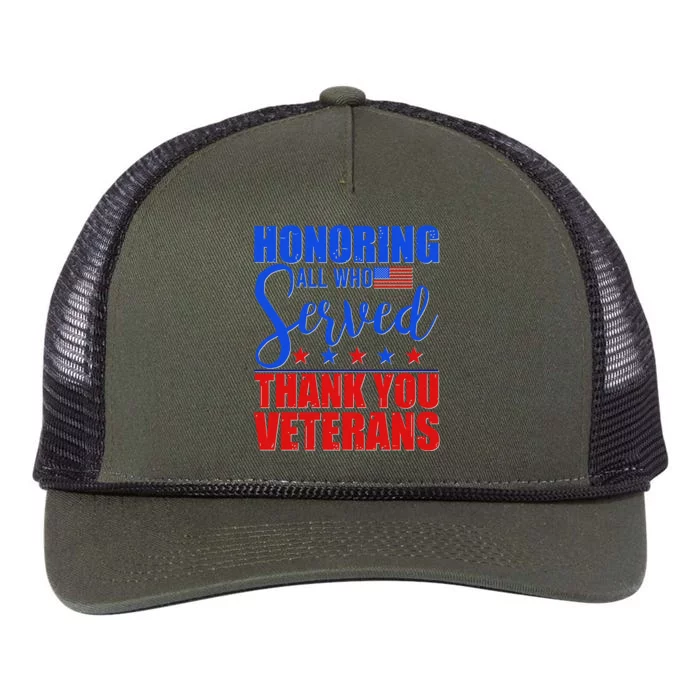 Honoring All Who Served Thank You Veterans Retro Rope Trucker Hat Cap