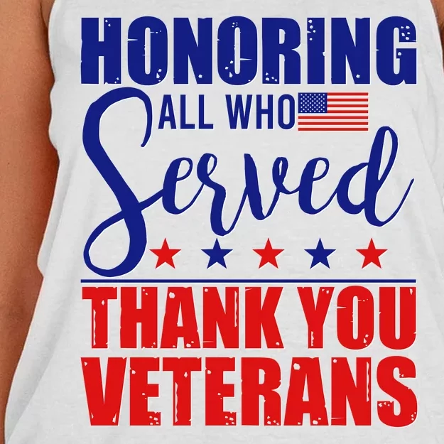 Honoring All Who Served Thank You Veterans Women's Knotted Racerback Tank