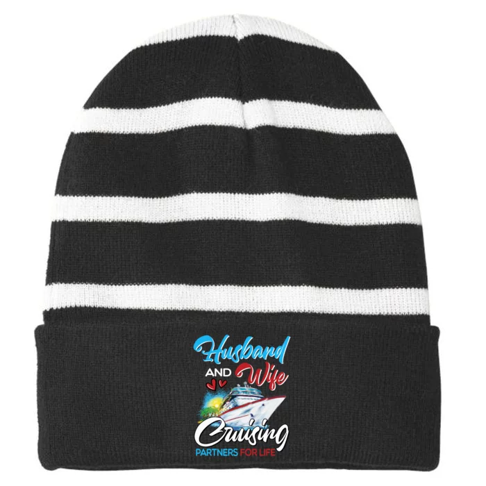 Husband And Wife Cruising Partners For Life Cruise Matching Striped Beanie with Solid Band