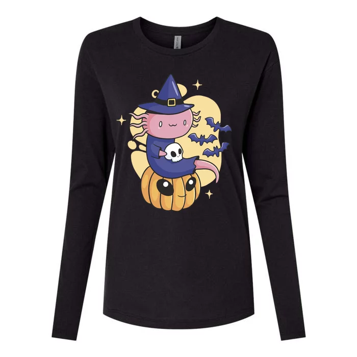 Halloween Axolotl Witch Cute Womens Cotton Relaxed Long Sleeve T-Shirt