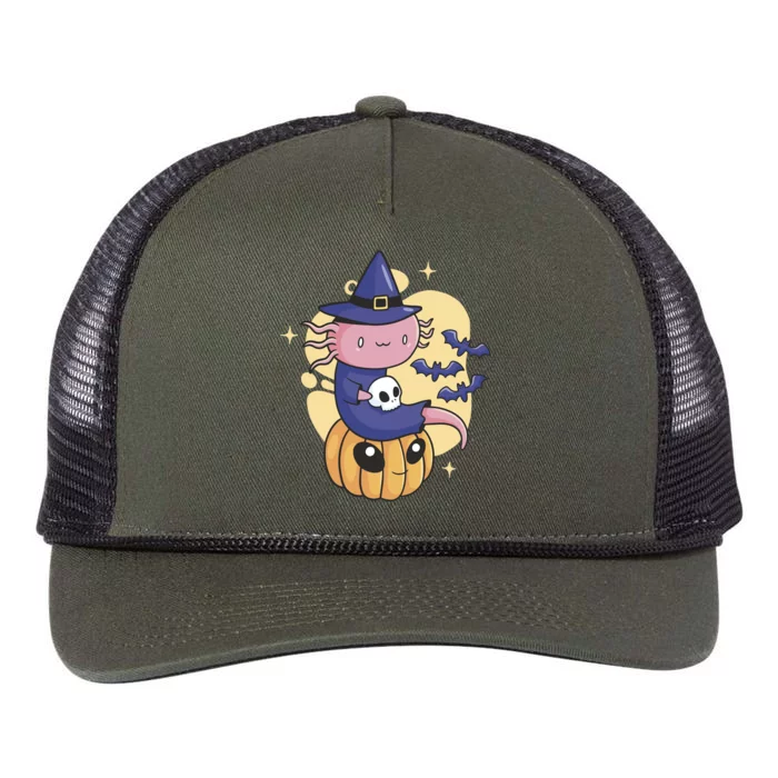 Halloween Axolotl Witch Cute Retro Rope Trucker Hat Cap