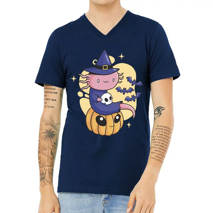 Halloween Axolotl Witch Cute V-Neck T-Shirt