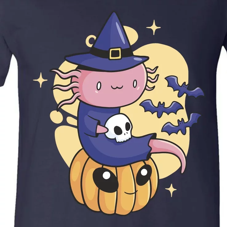 Halloween Axolotl Witch Cute V-Neck T-Shirt