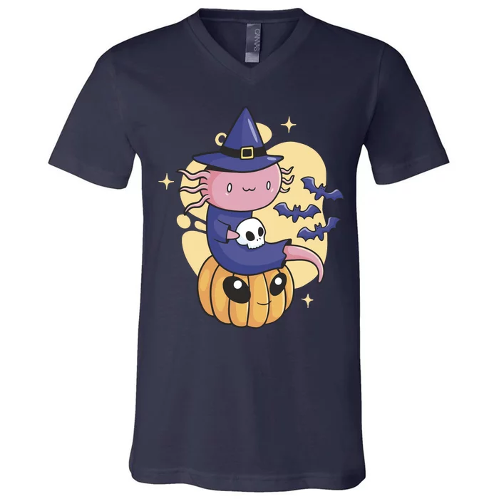 Halloween Axolotl Witch Cute V-Neck T-Shirt