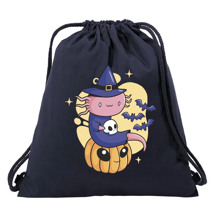 Halloween Axolotl Witch Cute Drawstring Bag