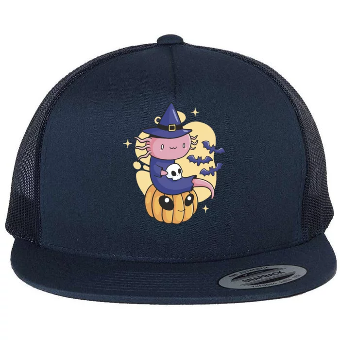 Halloween Axolotl Witch Cute Flat Bill Trucker Hat