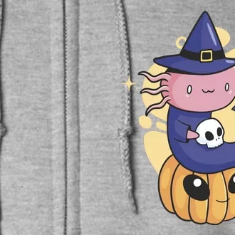 Halloween Axolotl Witch Cute Full Zip Hoodie