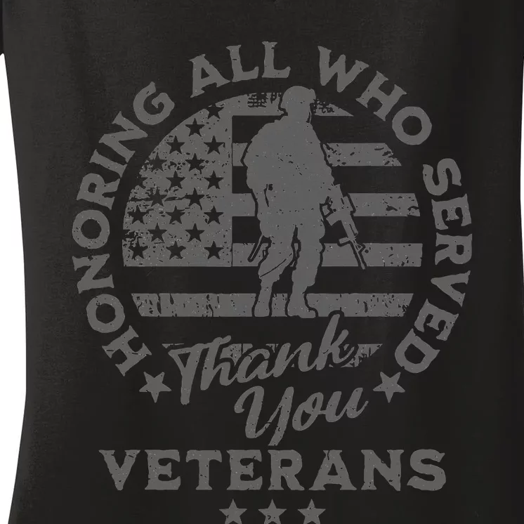 Honoring All Who Served Thank You Veterans Day American Flag Women's V-Neck T-Shirt